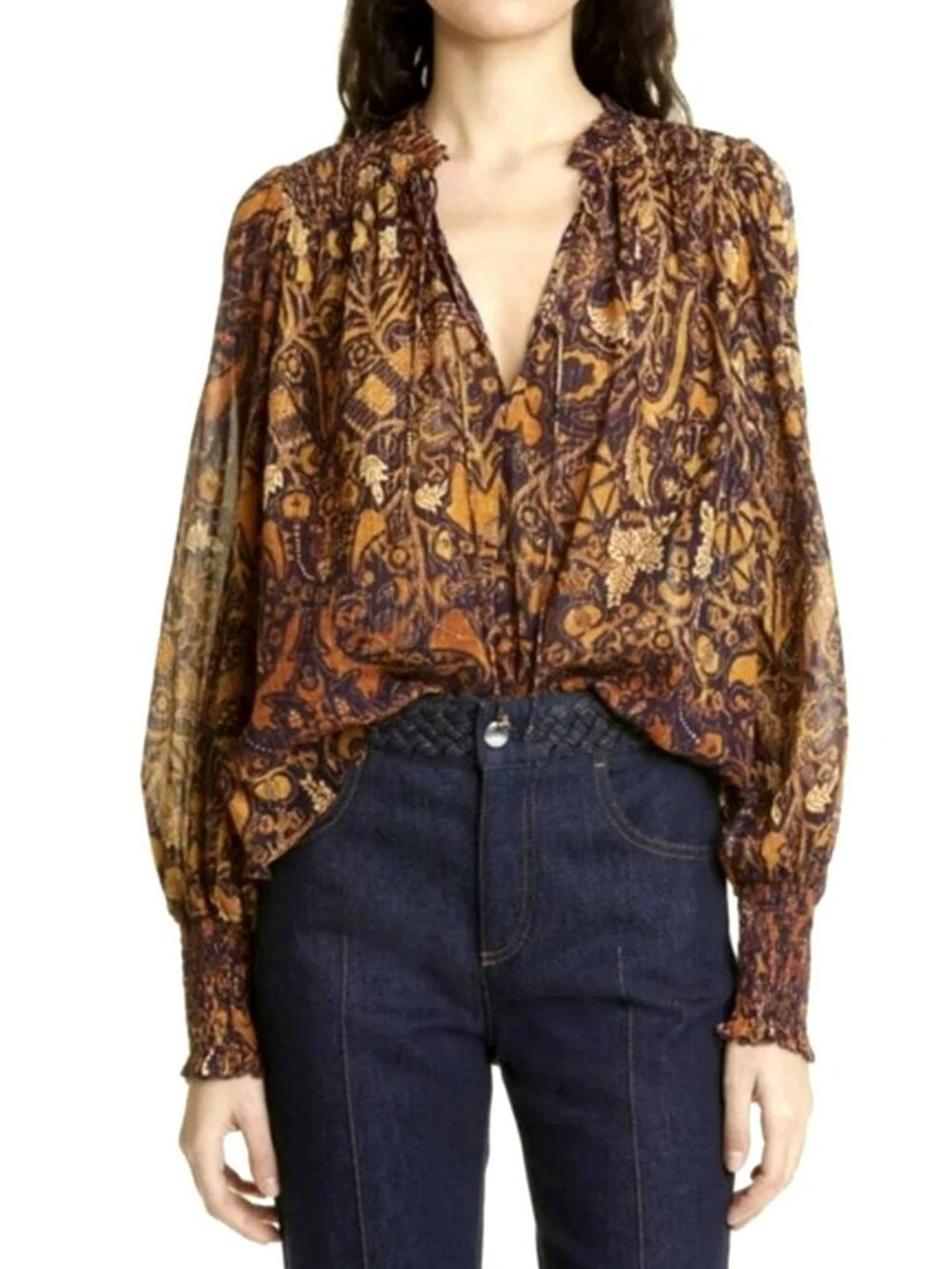 New Ulla Johnson Ida Metallic Blouse Floral Size 0